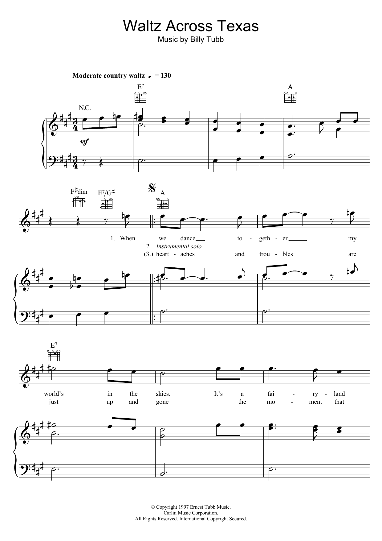Ernest Tubb Waltz Across Texas Sheet Music