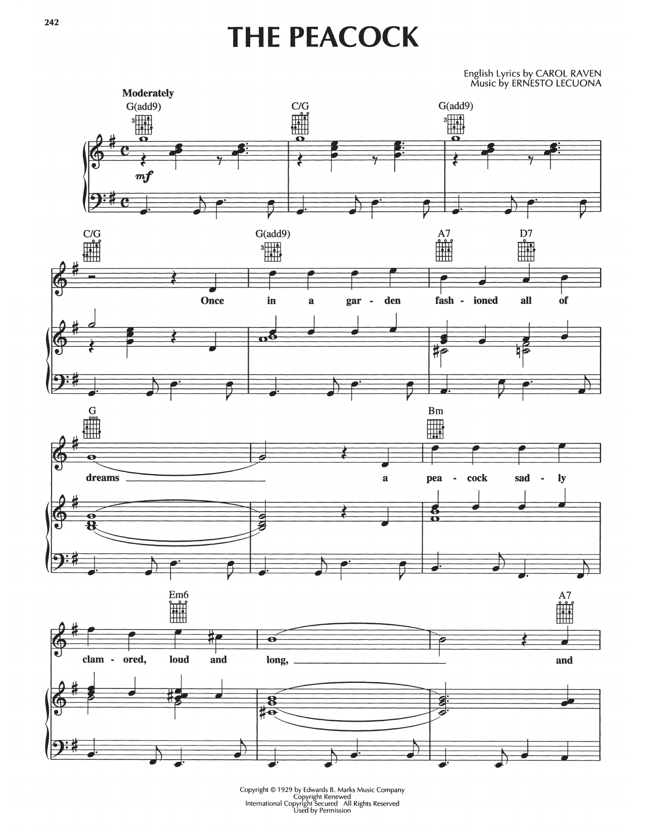 Ernesto Lecuona The Peacock Sheet Music