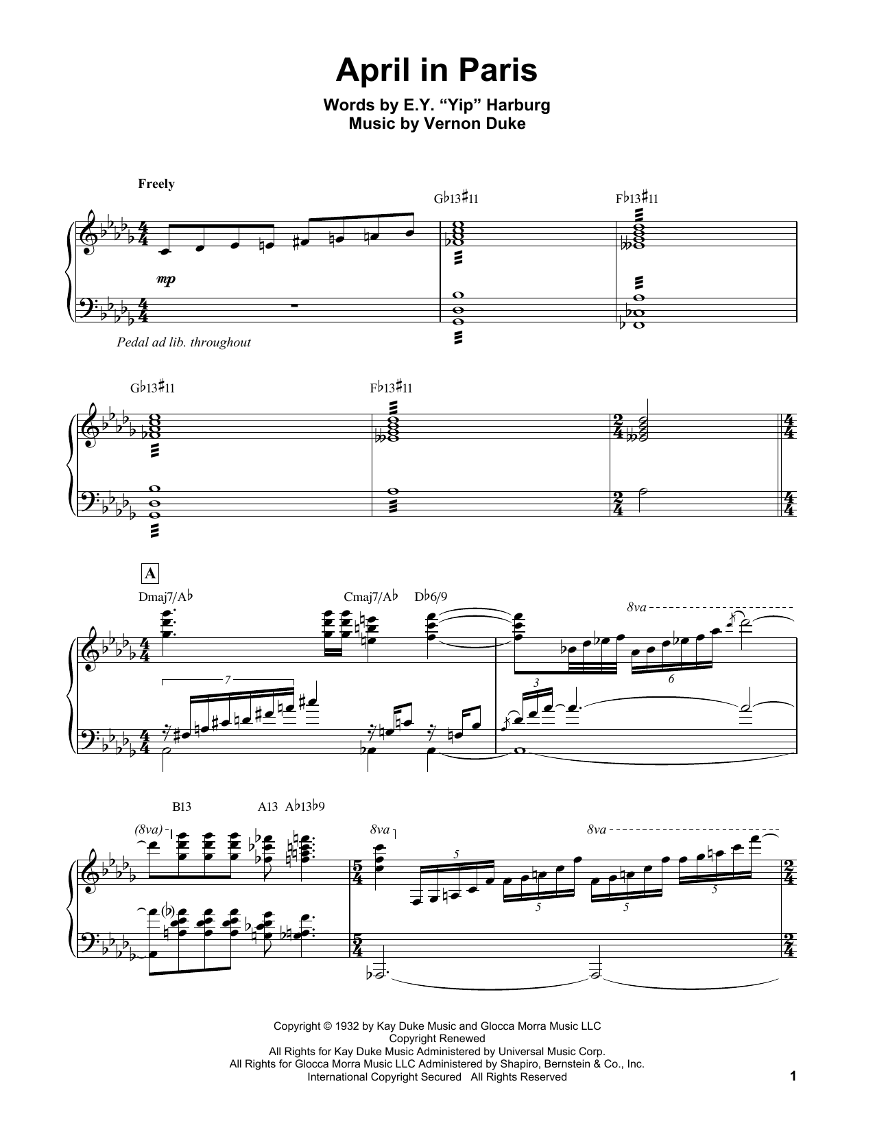 Erroll Garner April In Paris Sheet Music