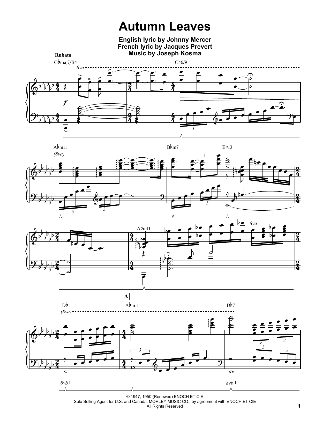 Erroll Garner Autumn Leaves Sheet Music