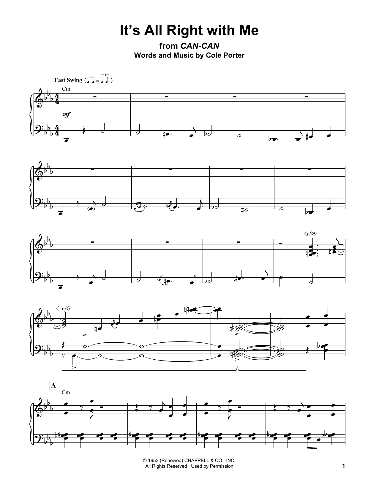 Erroll Garner It's All Right With Me Sheet Music