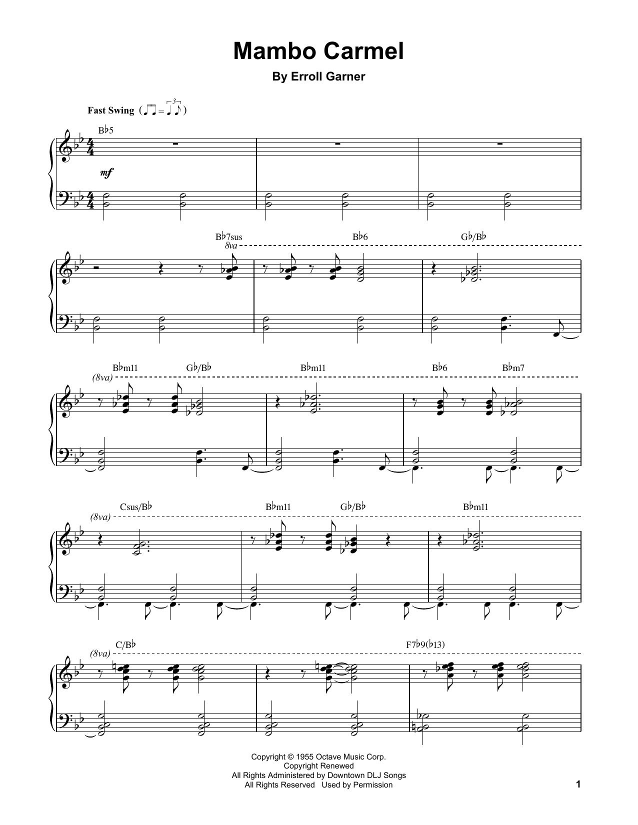 Erroll Garner Mambo Carmel Sheet Music
