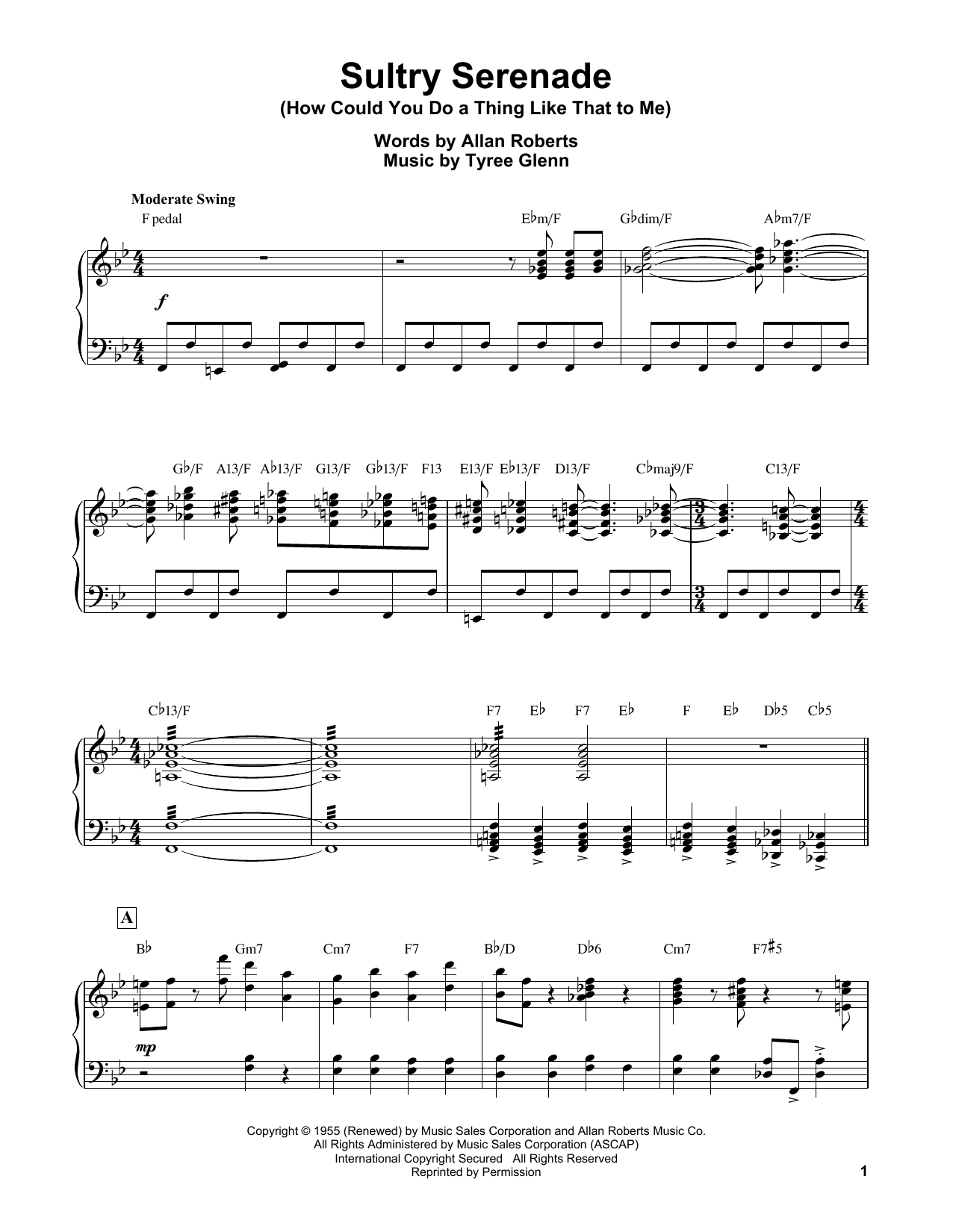 Erroll Garner Sultry Serenade (How Could You Do A Thing Like That To Me) Sheet Music