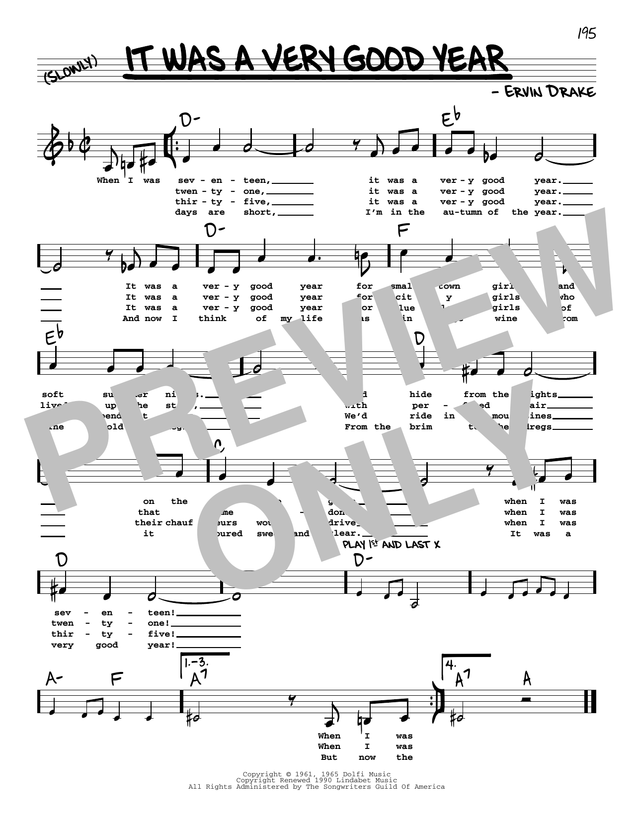 Ervin Drake It Was A Very Good Year (Low Voice) Sheet Music