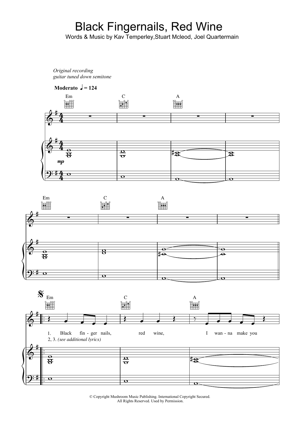 Eskimo Joe Black Fingernails, Red Wine Sheet Music