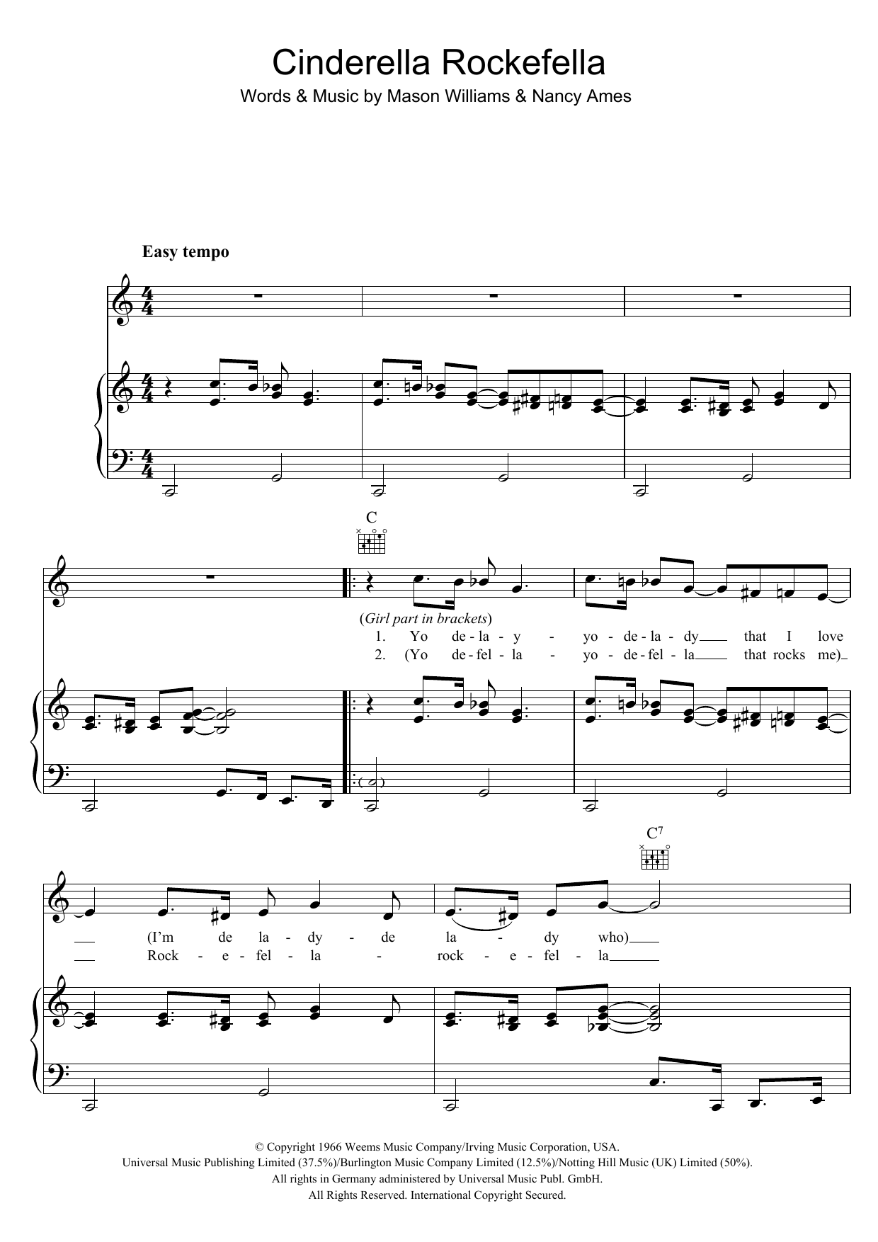 Esther & Abi Ofarim Cinderella Rockefella Sheet Music