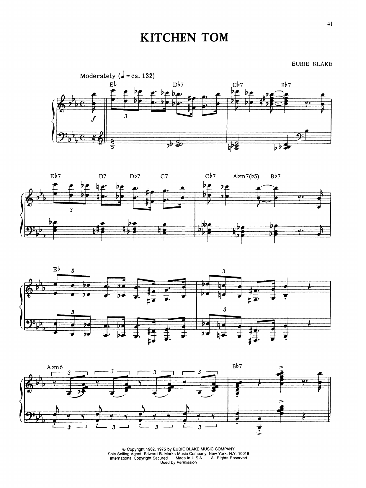 Eubie Blake Kitchen Tom Sheet Music