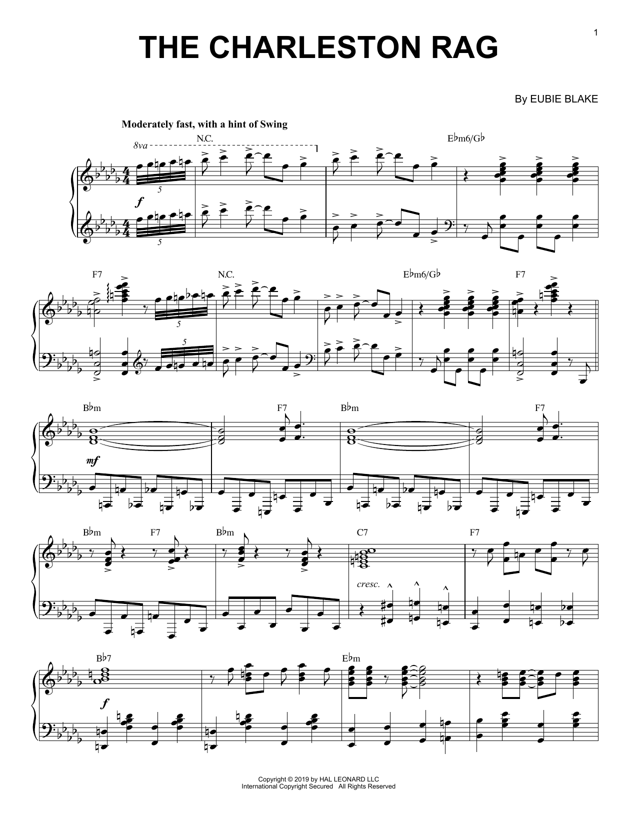 Eubie Blake The Charleston Rag [Jazz version] Sheet Music