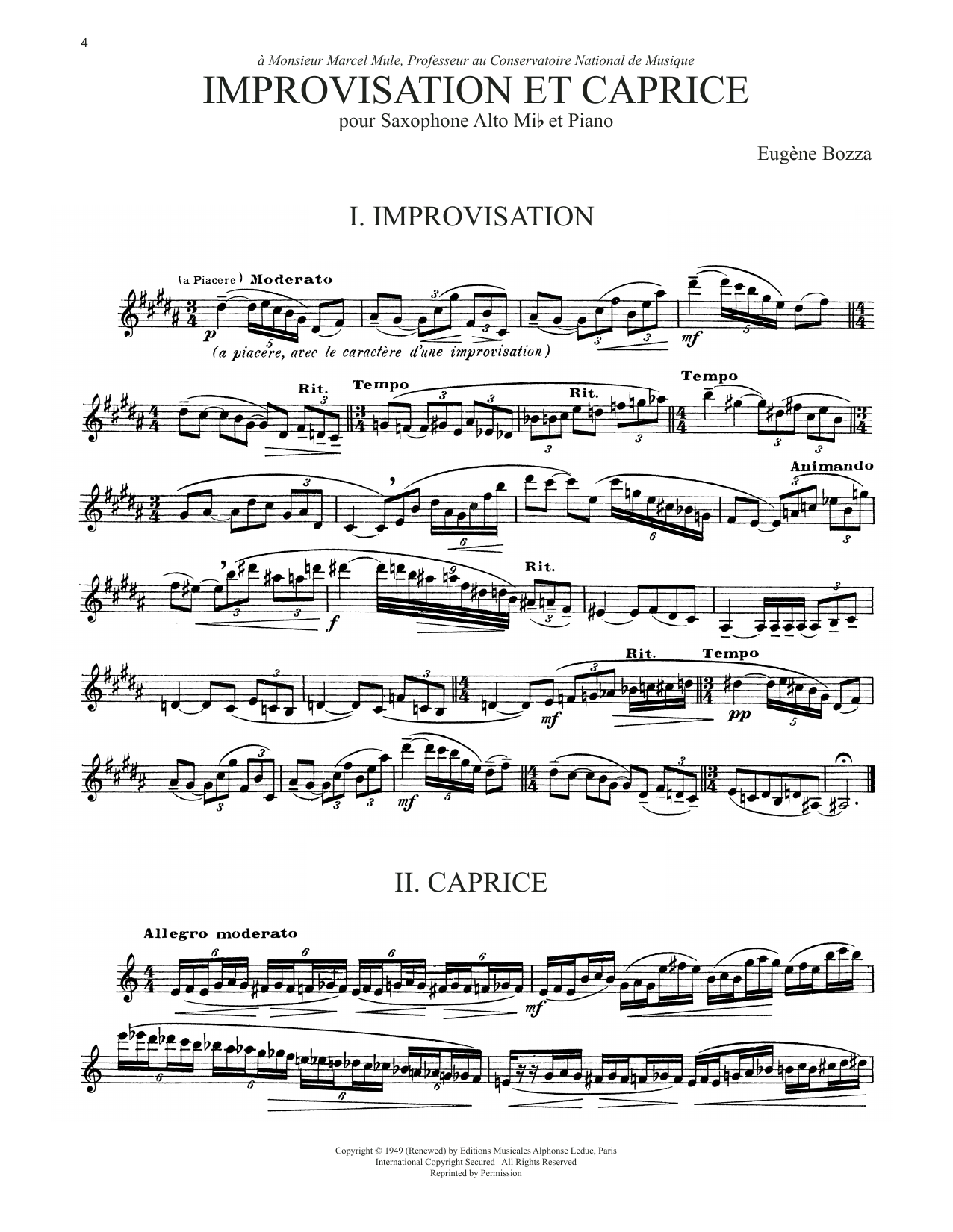Eugène Bozza Improvisation Et Caprice Sheet Music