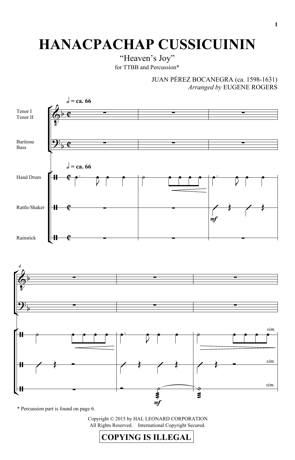 Eugene Rogers Hanacpachap Cussicuinin Sheet Music