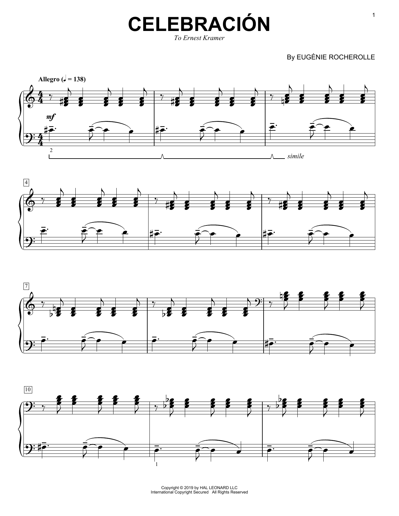 Eugénie Rocherolle Celebracion Sheet Music