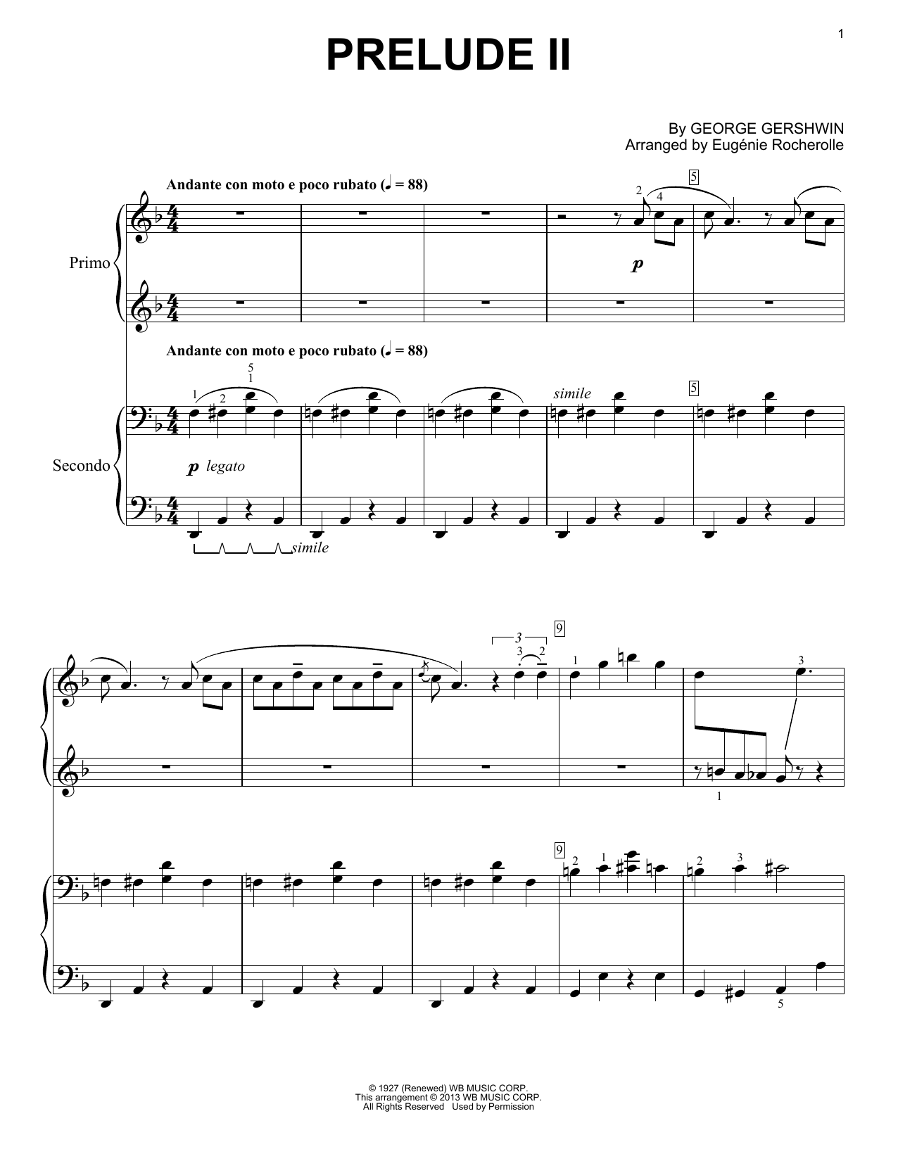Eugénie Rocherolle Prelude II (Andante Con Moto E Poco Rubato) Sheet Music