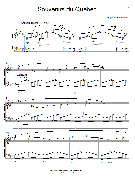 Eugénie Rocherolle Souvenirs du Quebec Sheet Music