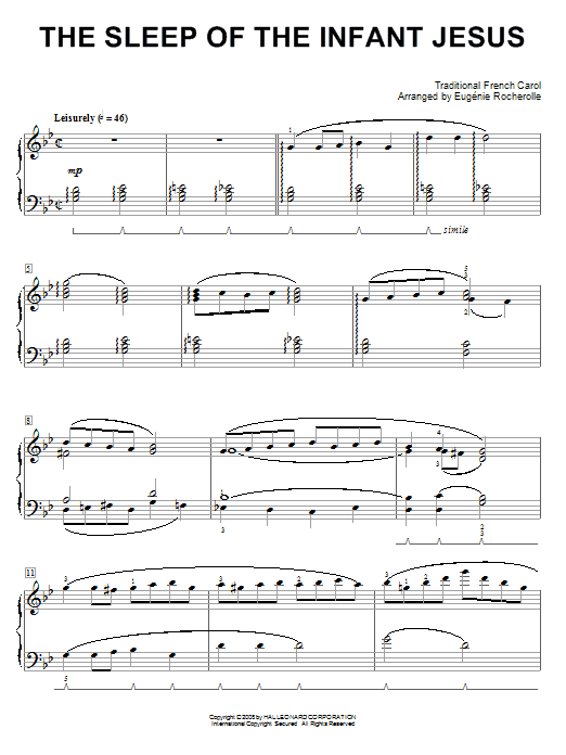 Eugénie Rocherolle The Sleep Of The Infant Jesus Sheet Music