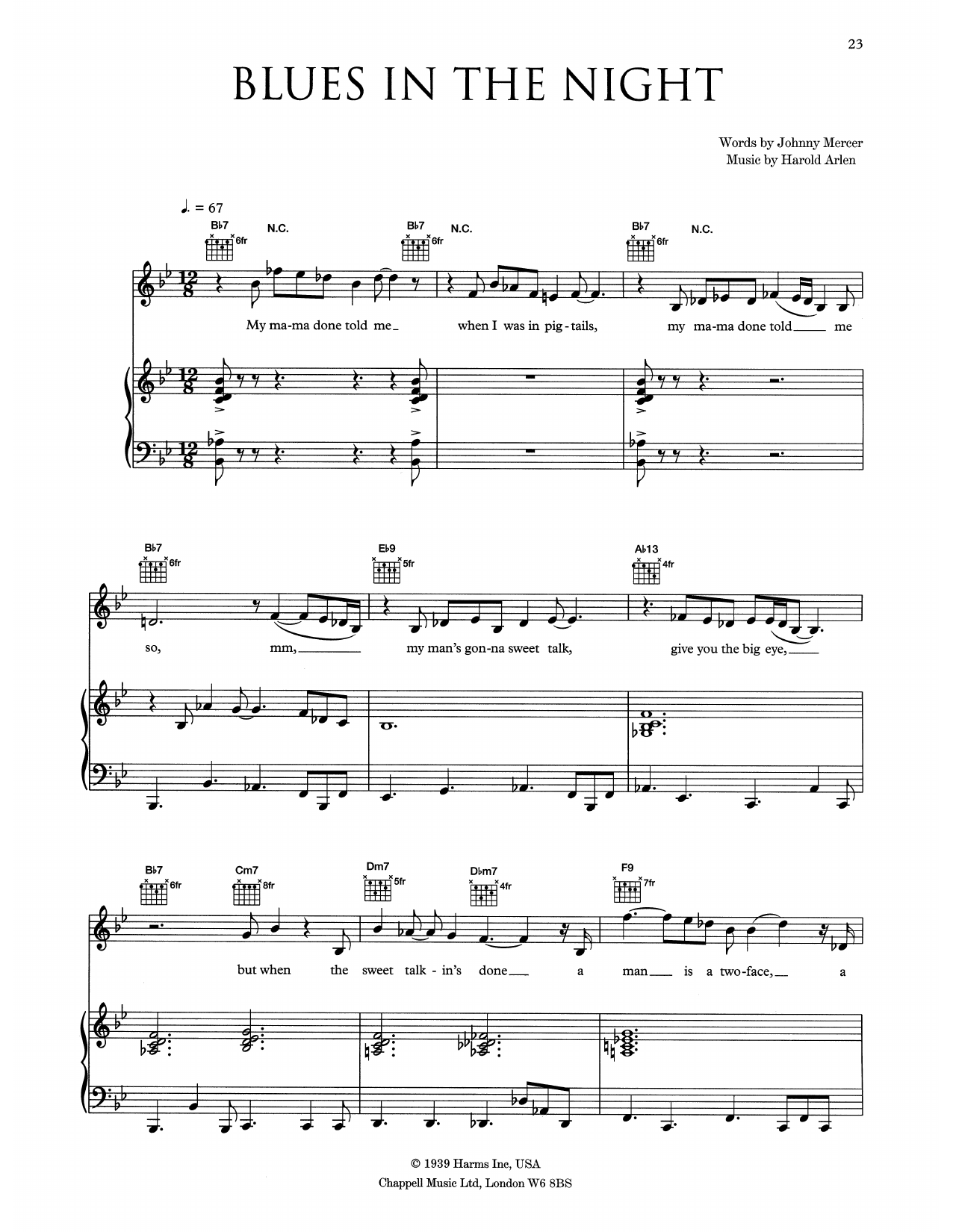 Eva Cassidy Blues In The Night Sheet Music