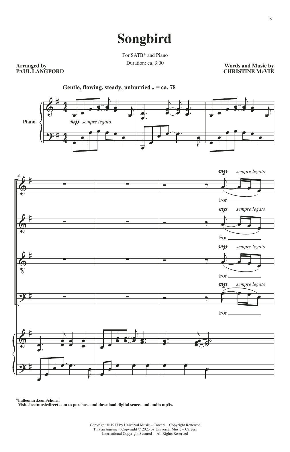 Eva Cassidy Songbird (arr. Paul Langford) Sheet Music