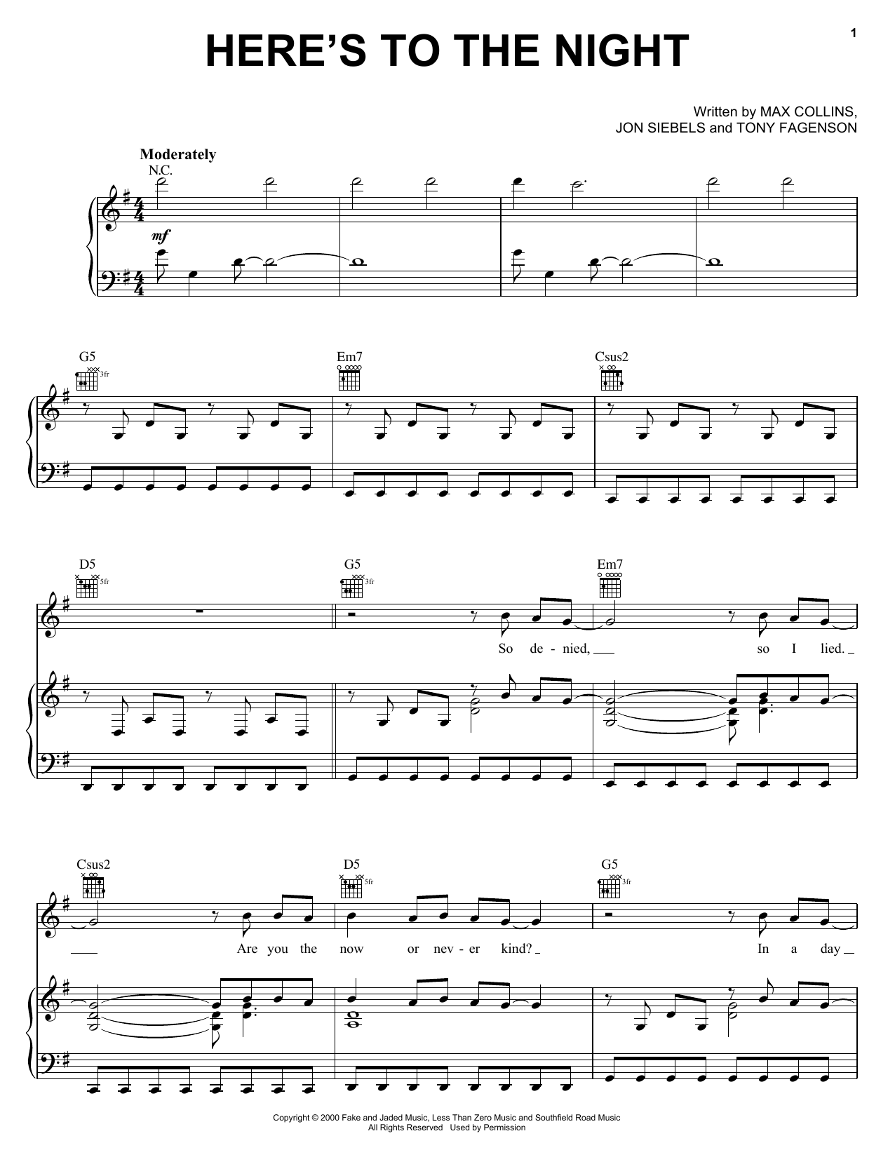 Eve 6 Here's To The Night Sheet Music