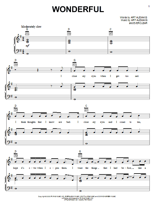 Everclear Wonderful Sheet Music