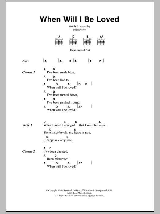 The Everly Brothers When Will I Be Loved? Sheet Music