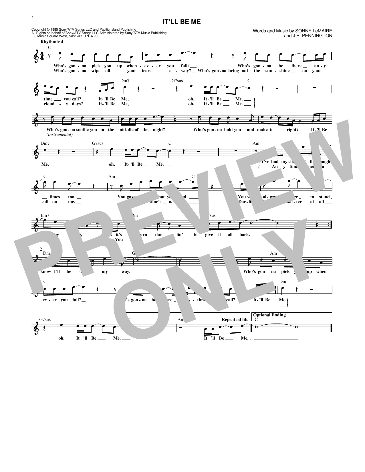 Exile It'll Be Me Sheet Music
