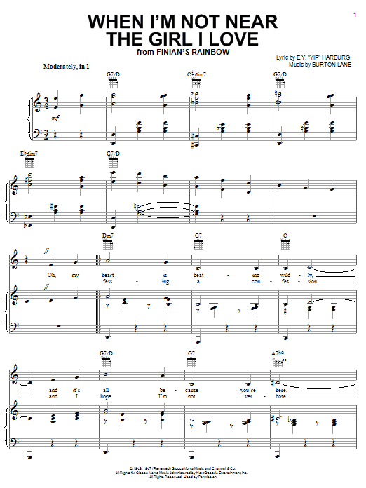 E.Y. Harburg When I'm Not Near The Girl I Love Sheet Music