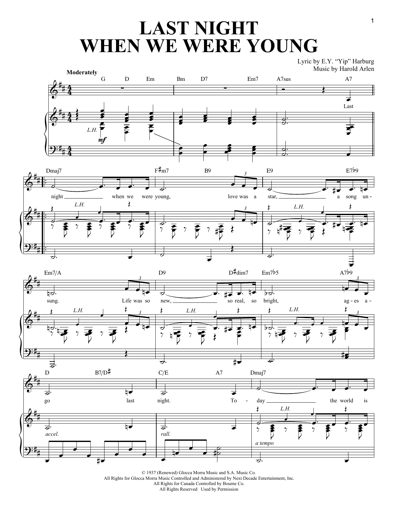 E.Y. Harburg Last Night When We Were Young Sheet Music