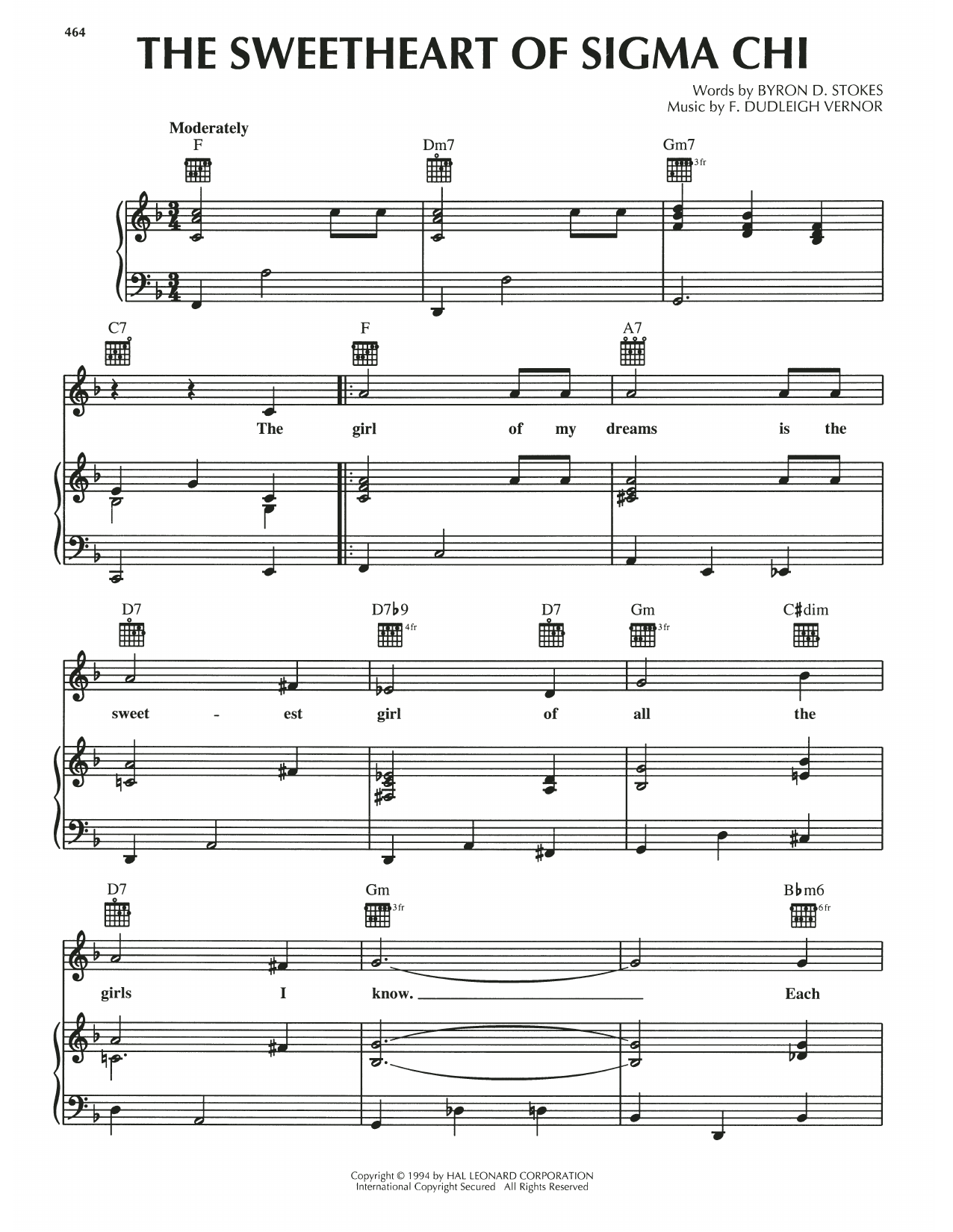 F. Dudleigh Vernor The Sweetheart Of Sigma Chi Sheet Music