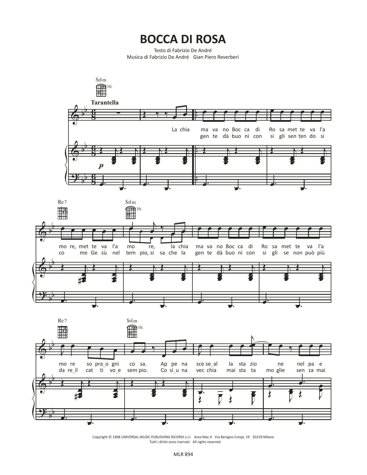 Fabrizio De André Bocca di rosa Sheet Music