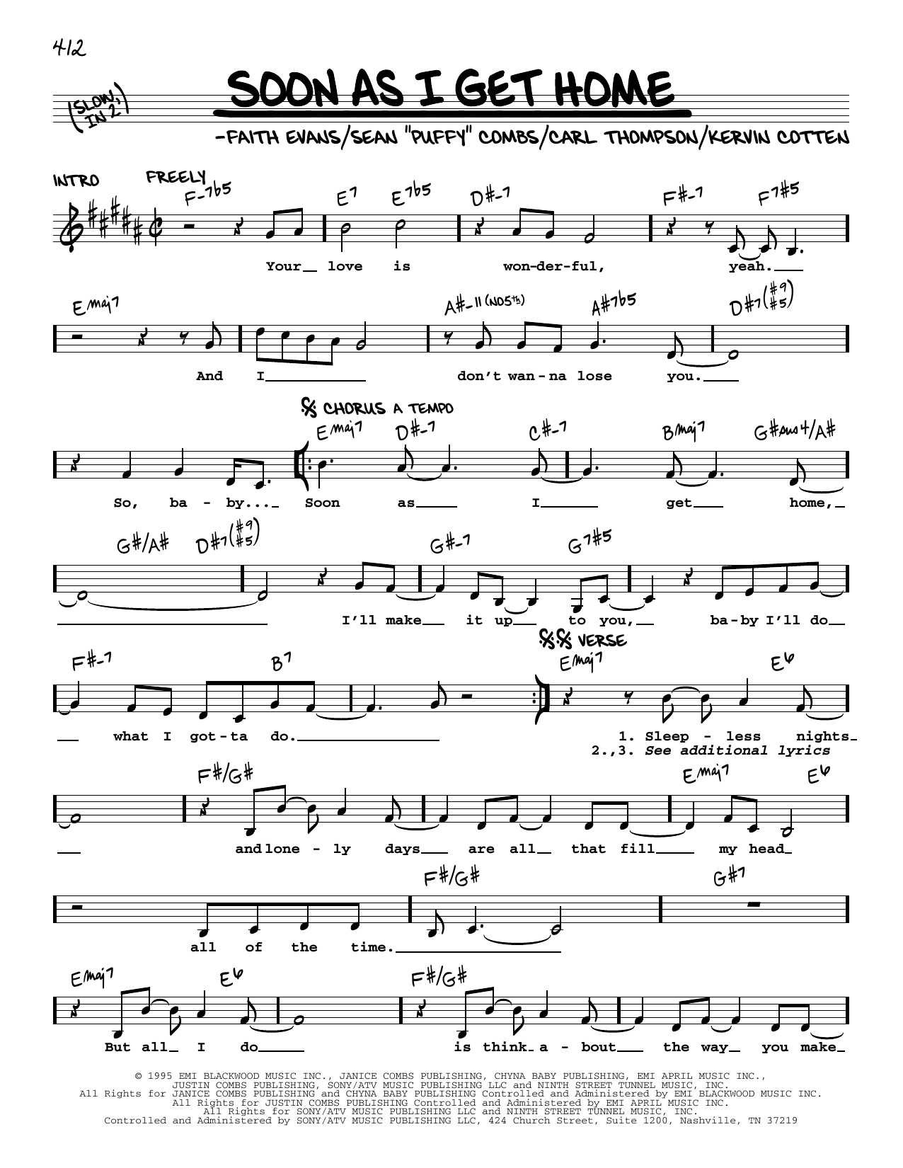 Faith Evans Soon As I Get Home Sheet Music
