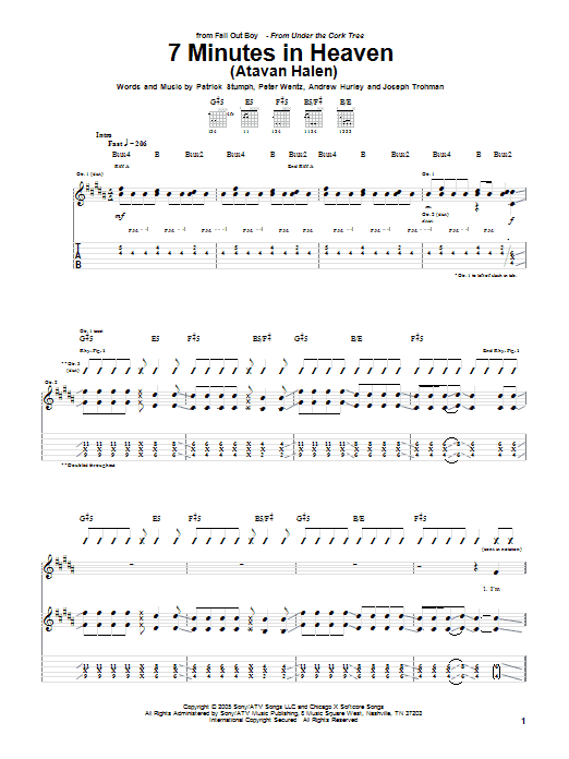 Fall Out Boy 7 Minutes In Heaven (Atavan Halen) Sheet Music