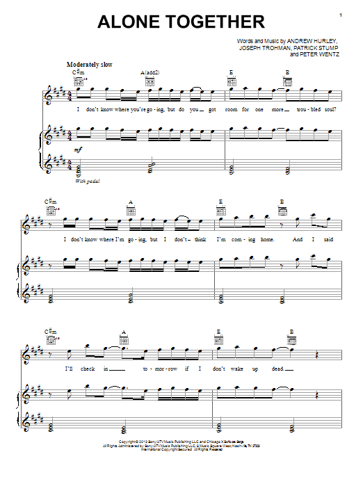 Fall Out Boy Alone Together Sheet Music