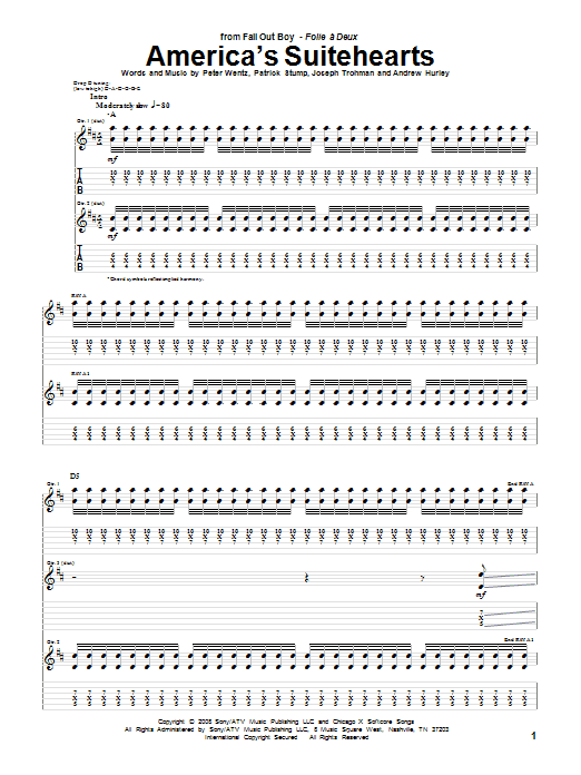 Fall Out Boy America's Suitehearts Sheet Music