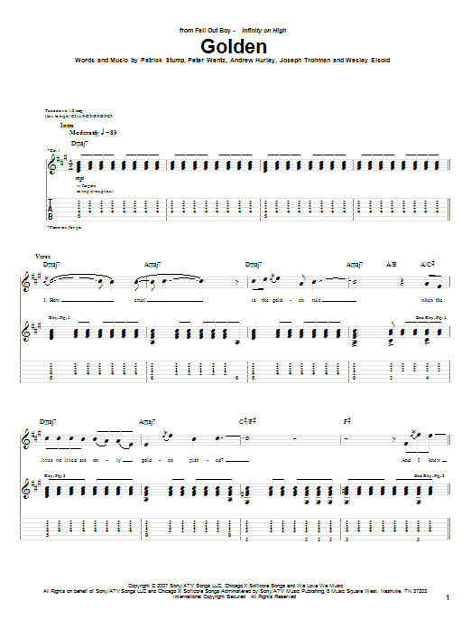 Fall Out Boy Golden Sheet Music