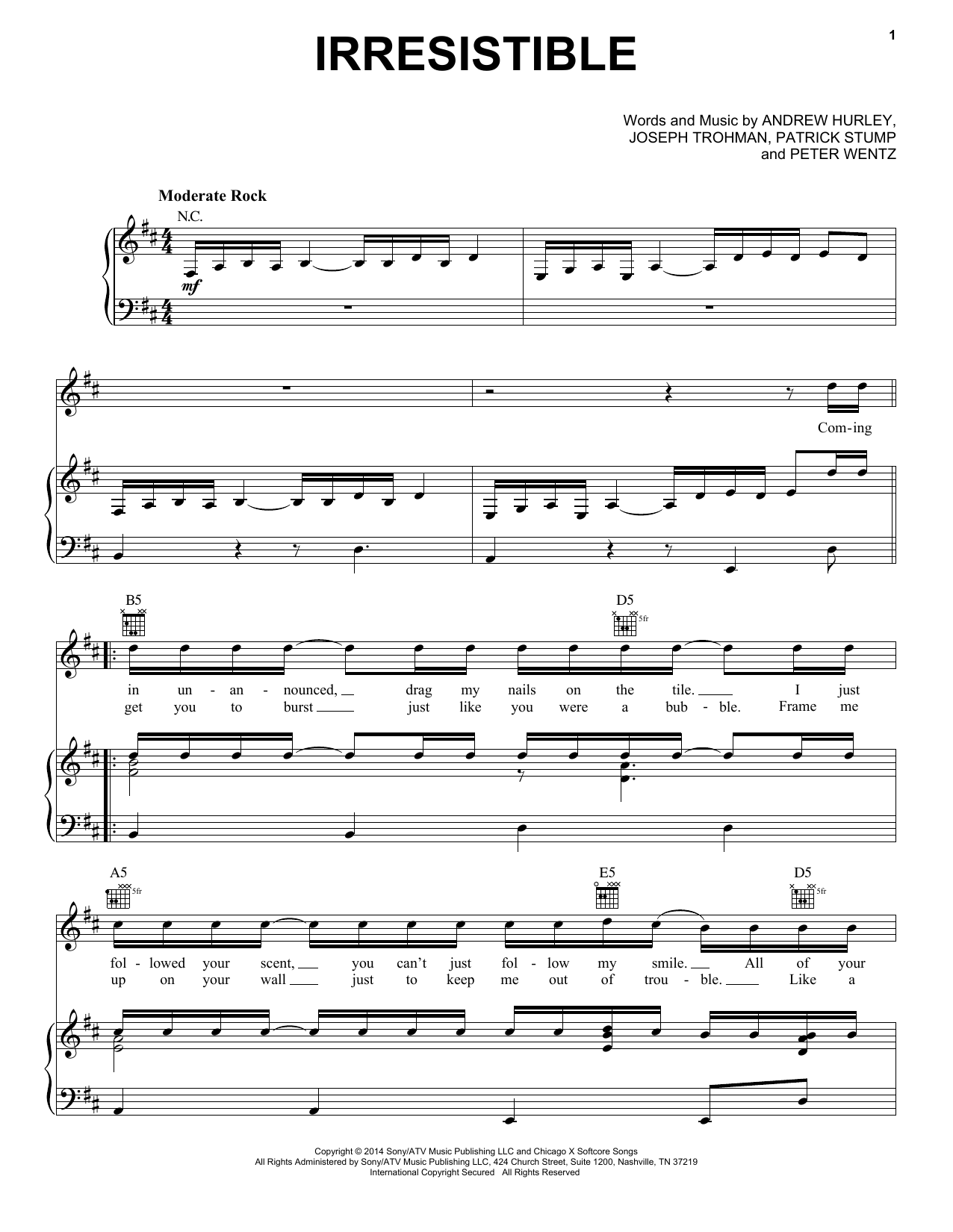 Fall Out Boy Irresistible Sheet Music