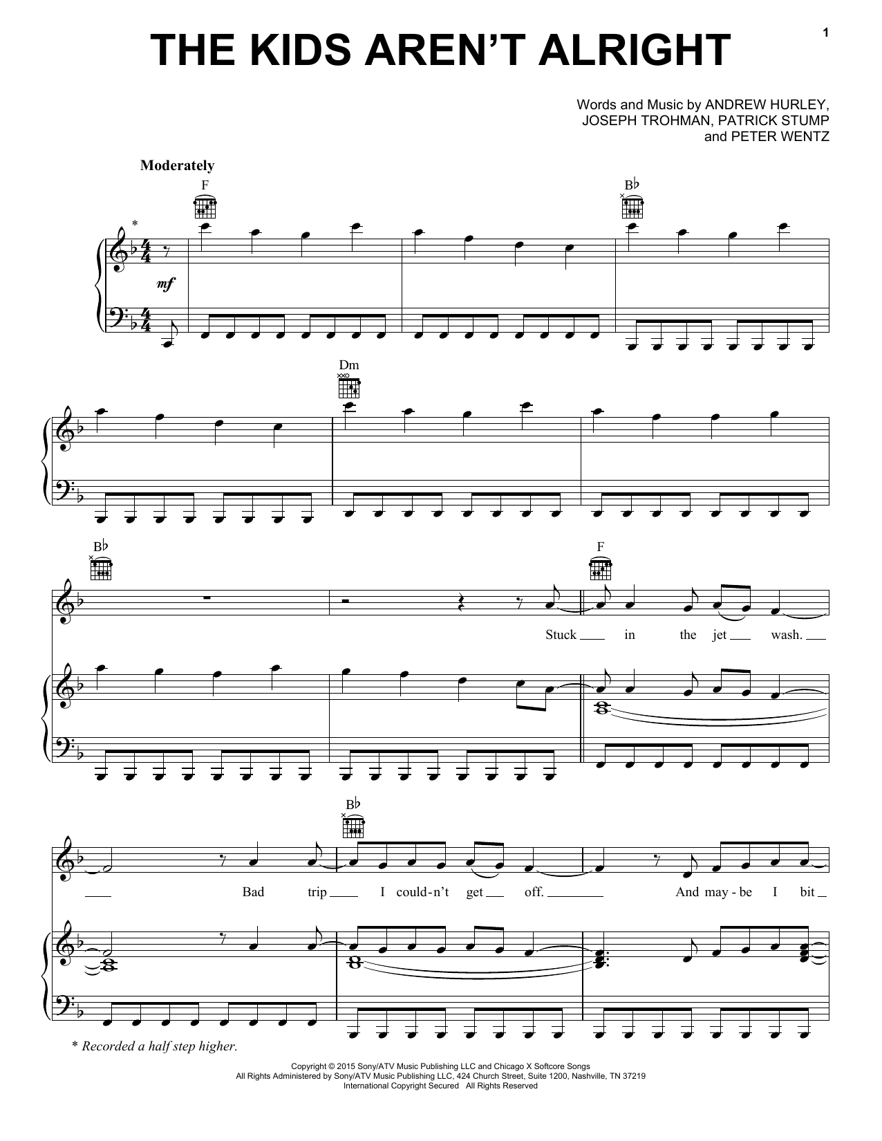 Fall Out Boy The Kids Aren't Alright Sheet Music