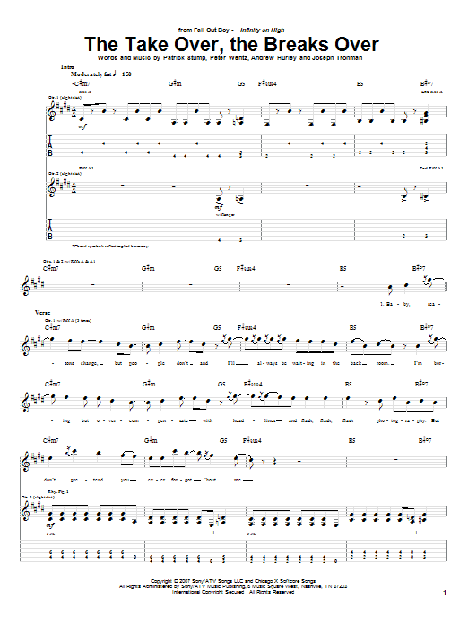 Fall Out Boy The Take Over, The Breaks Over Sheet Music
