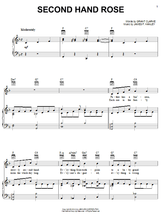 Fannie Brice Second Hand Rose Sheet Music