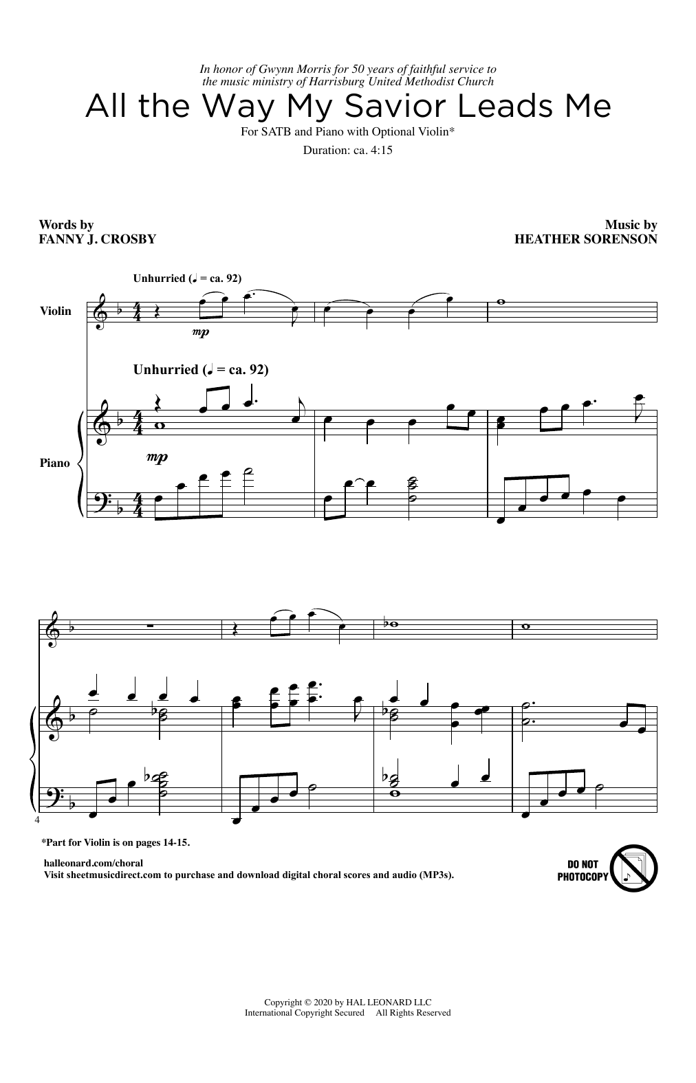 Fanny J. Crosby and Heather Sorenson All The Way My Savior Leads Me Sheet Music