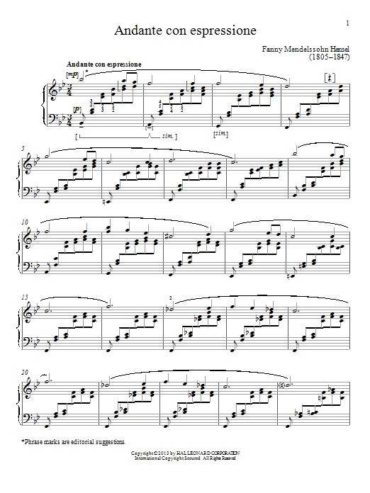 Fanny Mendelssohn Andante con espressione Sheet Music