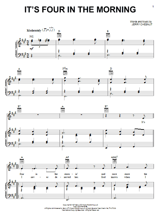 Faron Young It's Four In The Morning Sheet Music