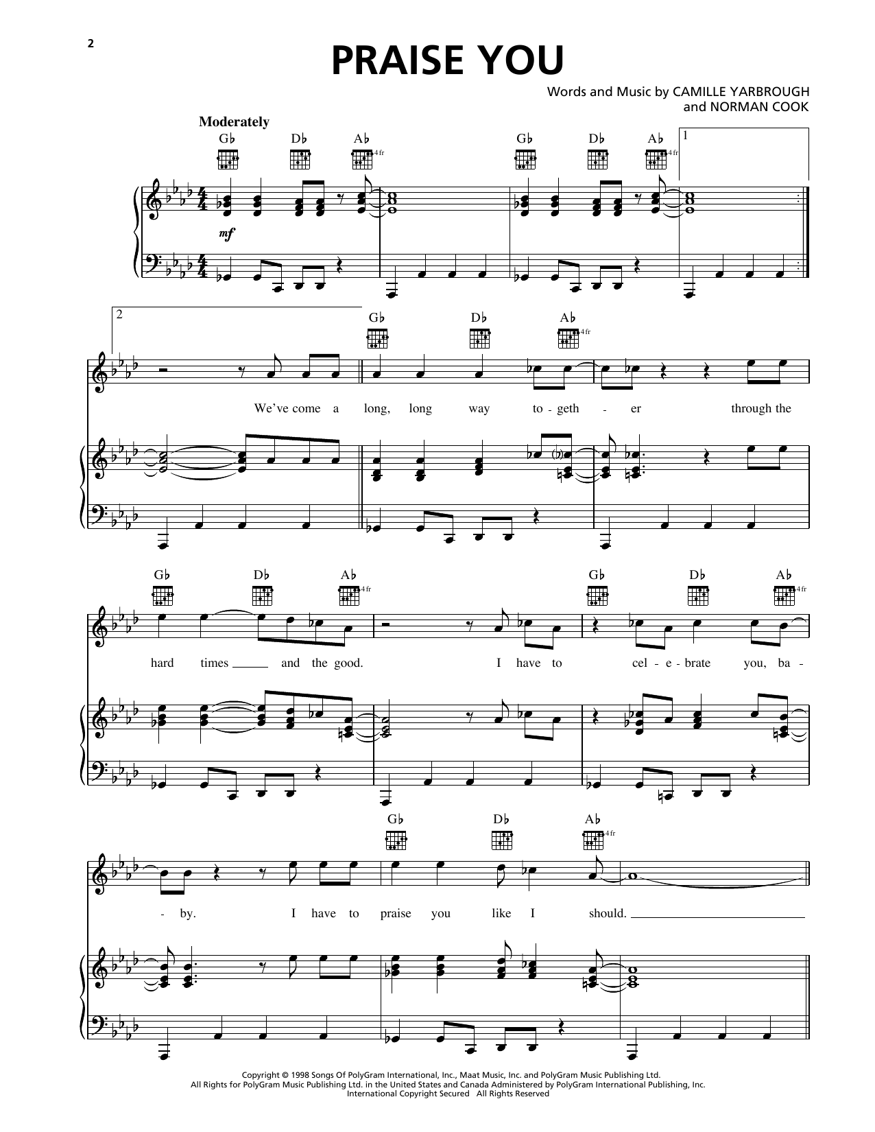 Fatboy Slim Praise You (Praise U) Sheet Music