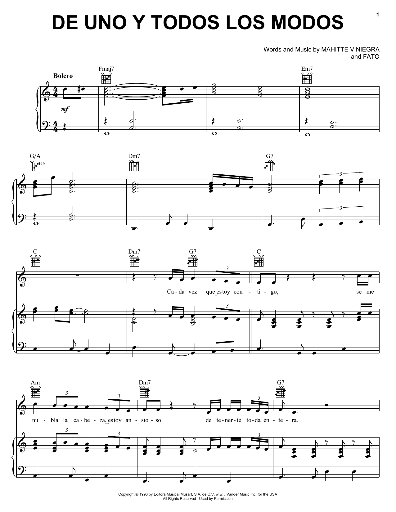 FATO De Uno Y Todos Los Modos Sheet Music