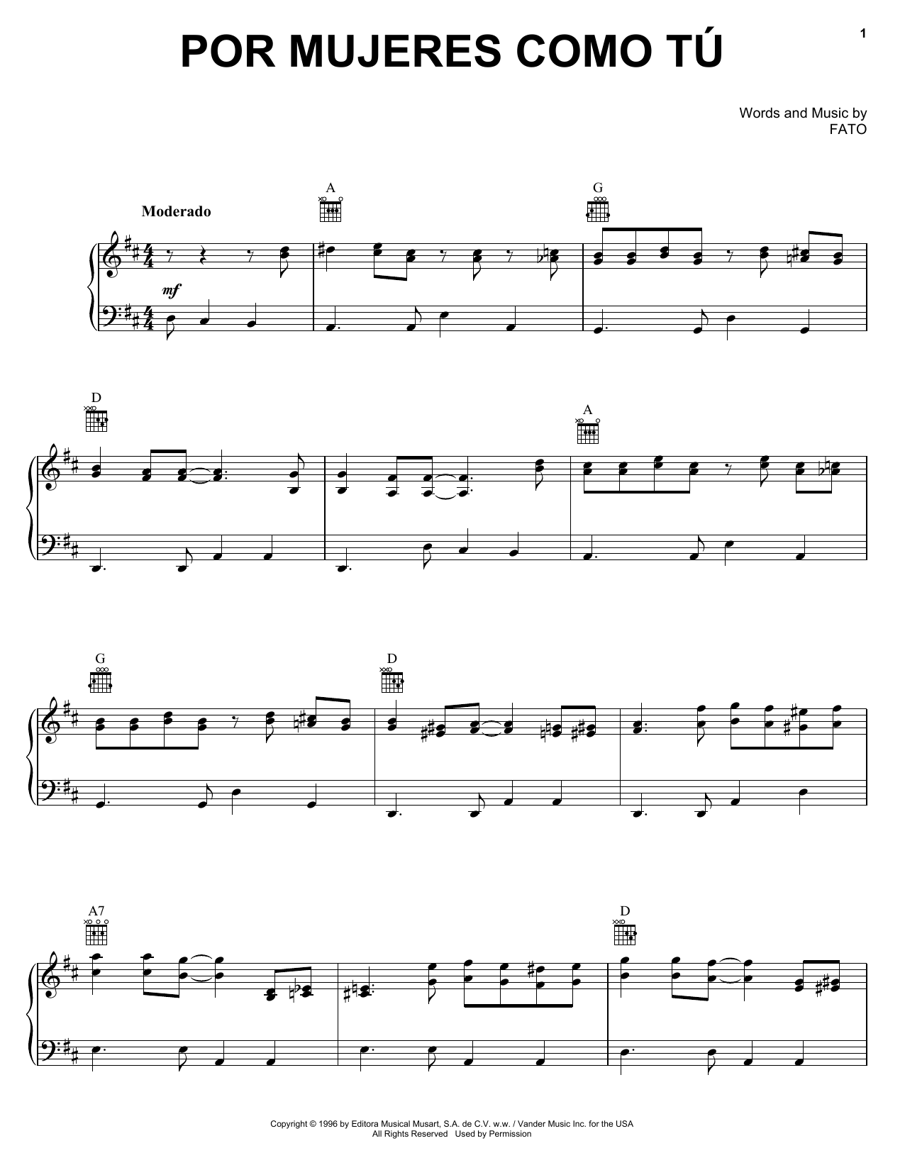 FATO Por Mujeres Como Tu Sheet Music
