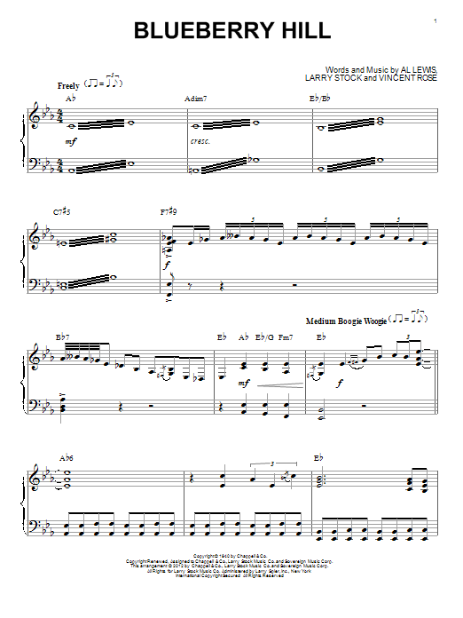 Fats Domino Blueberry Hill (arr. Brent Edstrom) Sheet Music