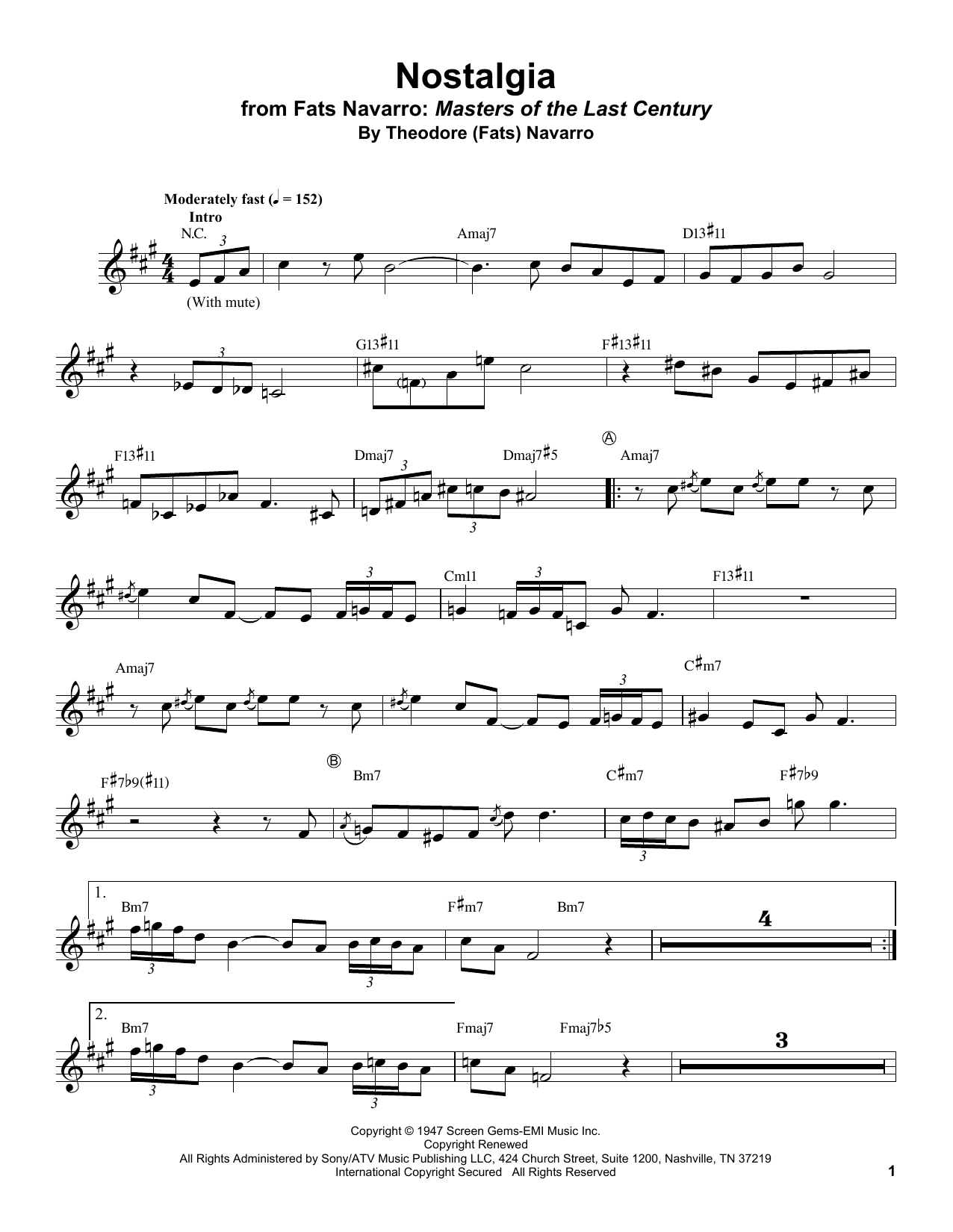 Fats Navarro Nostalgia Sheet Music
