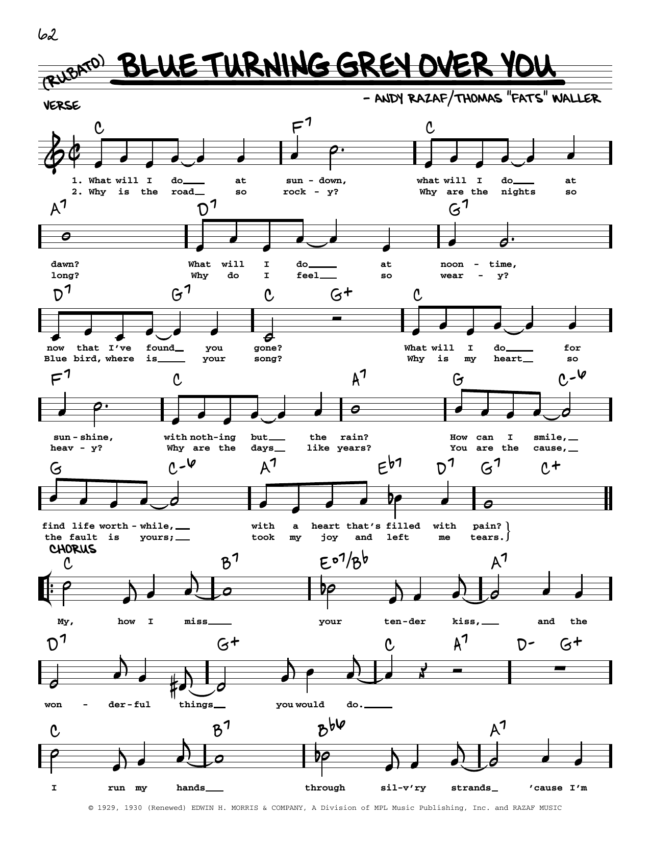 Fats Waller Blue Turning Grey Over You (arr. Robert Rawlins) Sheet Music