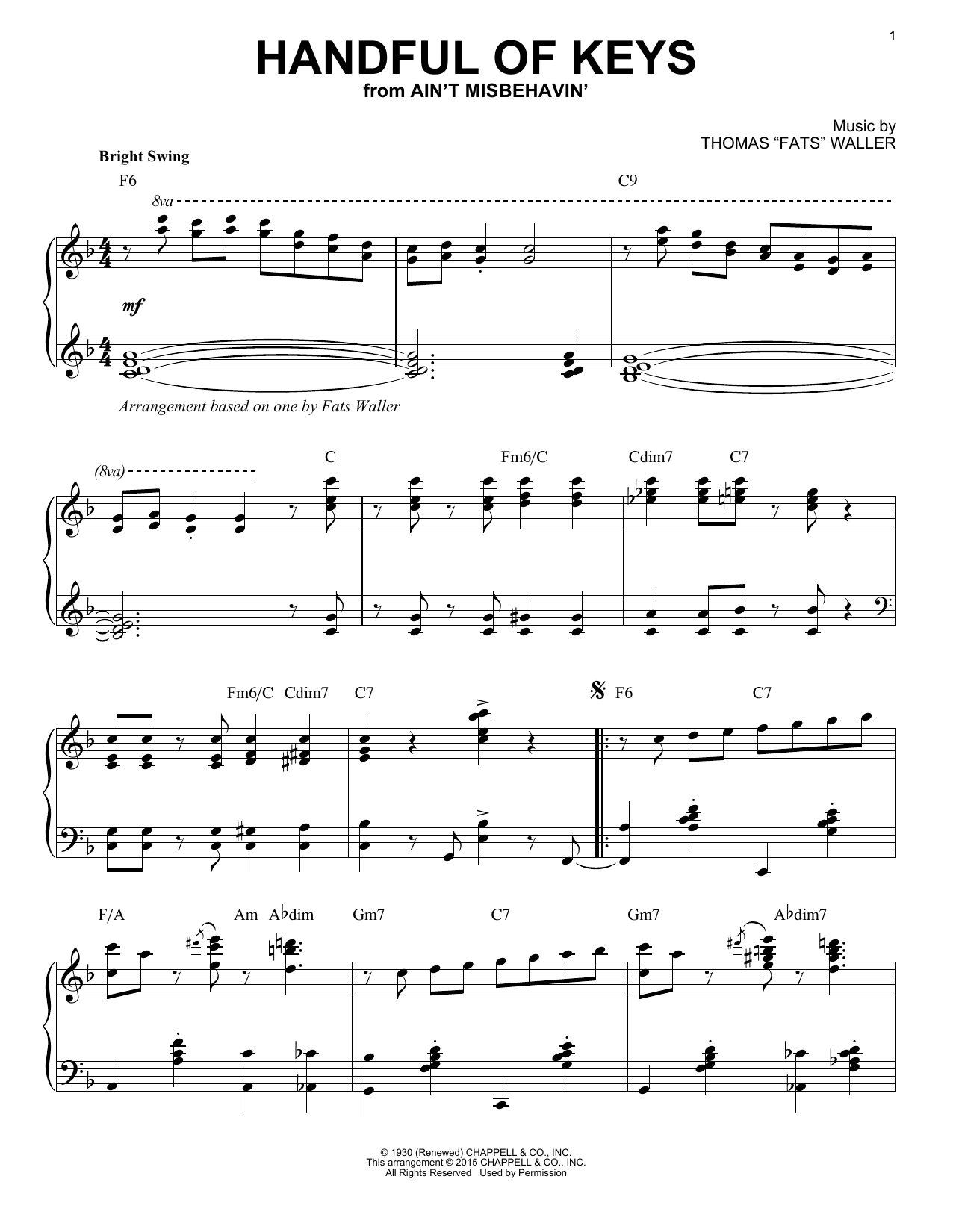 Fats Waller Handful Of Keys [Stride version] (arr. Brent Edstrom) Sheet Music
