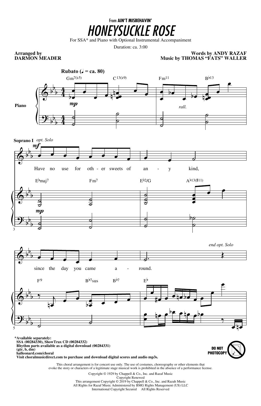 Fats Waller Honeysuckle Rose (arr. Darmon Meader) Sheet Music