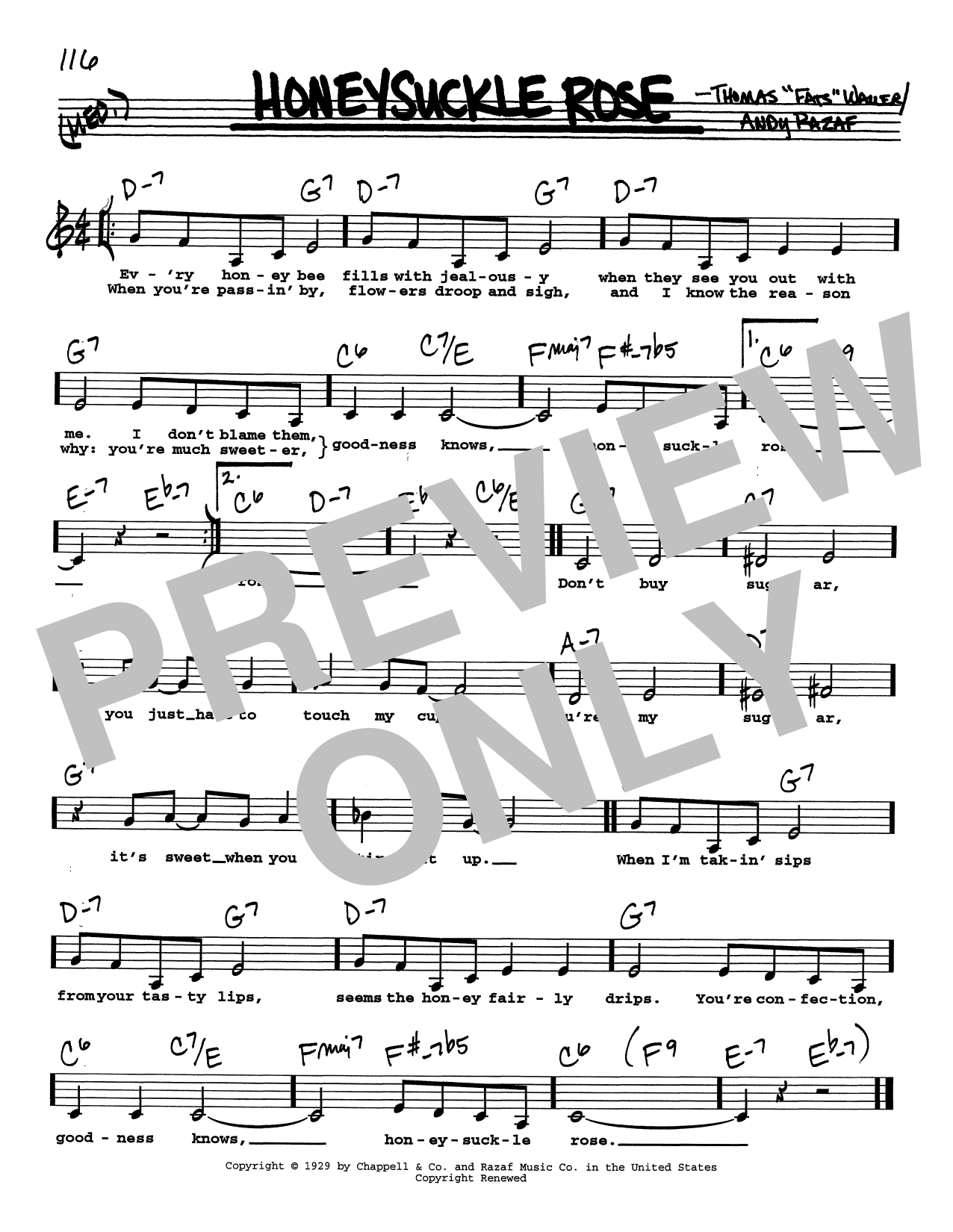 Fats Waller Honeysuckle Rose (Low Voice) Sheet Music