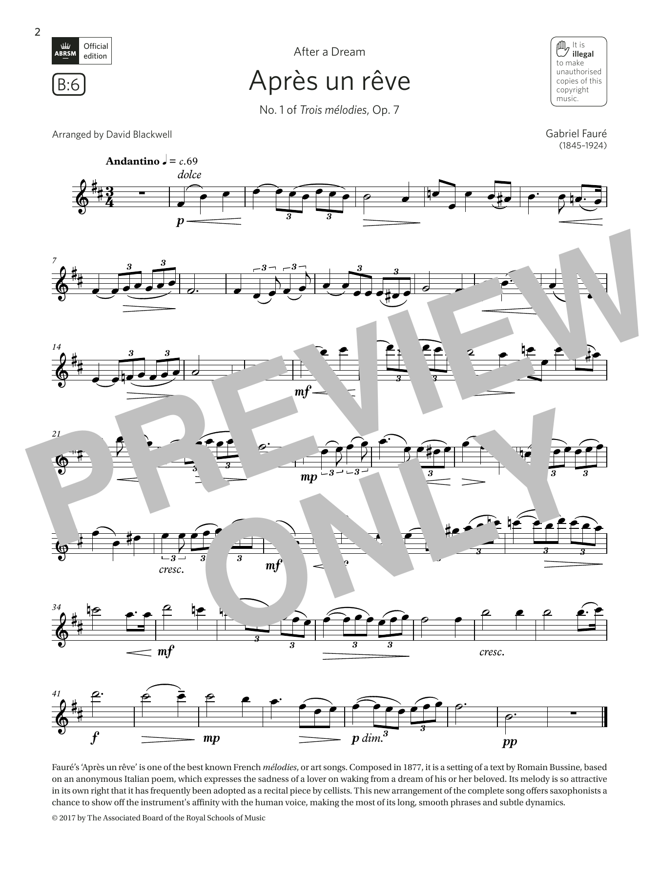 Faure Après un rêve (from Trois mélodies, Op. 7) (Grade 5 B6, the ABRSM Saxophone s Sheet Music